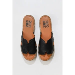 Bueno Shoes Siyah Deri Kadın Dolgu Topuklu Terlik