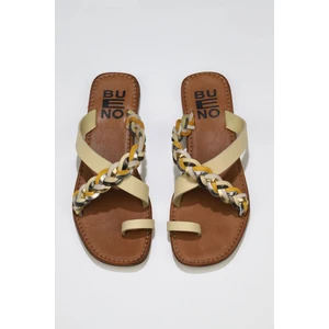 Bueno Shoes Sarı Multi Deri Kadın Düz Terlik
