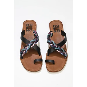 Bueno Shoes Siyah Multi Deri Kadın Düz Terlik