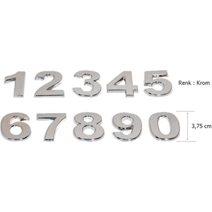 Yapışkanlı Plastik Rakam Araba ve Çelik Kapılar Için 3,75 cm Krom ( 1 Adet Rakam Fiyatıdır Set Değildir )