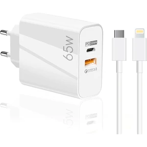 65W Usba PD33W Quick Charger 3.0 Type-C To Lightning 2m Kablolu Hızlı Şarj Aleti Set