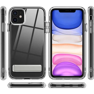 Case 4U Apple iPhone 12 Kılıf Standlı Darbe Koruyucu Silikon L-Stand Arka Kapak Şeffaf