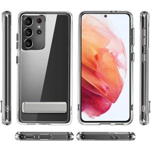 Case 4U Samsung Galaxy S21 Ultra Uyumlu Kılıf Standlı Darbe Koruyucu Silikon L-Stand Arka Kapak Şeffaf