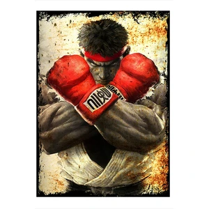 street Fighter Ryu Desenli Ahşap Tablo