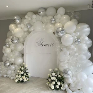 Rönesans Parti 100 Adet Beyaz Şeffaf Krom Gümüş Balon ve 5 mt Balon Zinciri