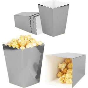 Rönesans Parti Gümüş Renk Popcorn Kutusu Mısır Cips Kutusu 8 Adet