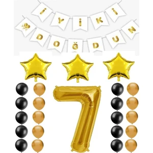 Rönesans Parti Iyiki Doğdun Yazılı 7 Yaş Gold Renk Doğum Günü Parti Seti