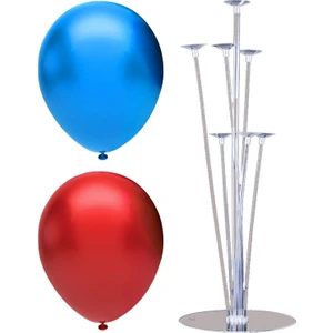 Rönesans Parti 7 Çubuklu Balon Standı + 7 Adet Balon ( Kırmızı - Koyu Mavi )