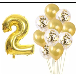 Rönesans Parti 2 Yaş Gold Konfetili Şeffaf Balon Seti
