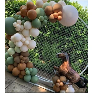 Rönesans Parti Küf Yeşili-Ten-Çikolata Kahve Renk Balon Zinciri 50 Adet+5 mt Balon Zinciri