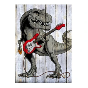 Elektro Gitar Çalan Dinazor Art Mdf Poster
