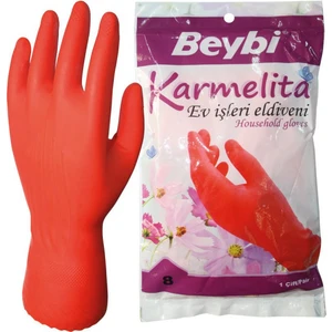 Karmelita 8,5 Numara 25lı Paket Bulaşık Eldiveni Gıdaya Uygundur Kaymayı Önleyici Pütürlü
