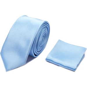 Mavi Basic Micro Saten Ikili Kravat Mendil Set