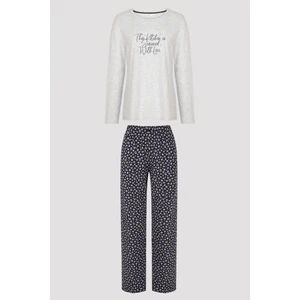 Gri-Siyah With Love Baskılı Pijama Takımı