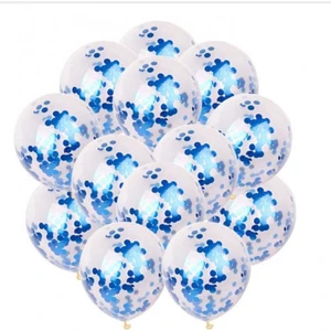 10'lu Şeffaf Mavi Konfetili Balon Seti