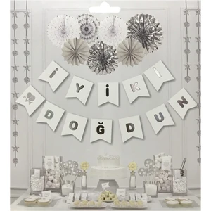 Beyaz Gümüş Yaldızlı Iyi Ki Doğdun Banner