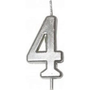 4 Yaş Gümüş Rakam Mum Gümüş Renk Doğum Günü Pasta Mumu 12 cm