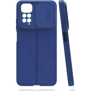 Xiaomi Redmi Note 11 Kılıf Kamera Sürgülü Deri Dokulu Mat Silikon Lacivert