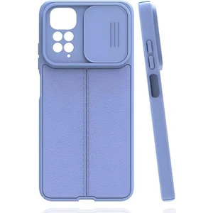 Xiaomi Redmi Note 11 Kılıf Kamera Sürgülü Deri Dokulu Mat Silikon+Nano Mor