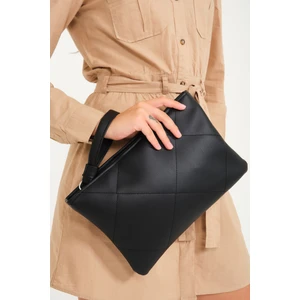 Kadın Siyah Deri Kapitone Clutch Çanta