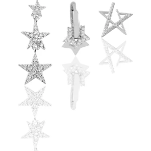 Söğütlü Silver Gümüş Rodyumlu Zirkon Taşlı  Yıldızlar Kombin Üçlü Küpe Seti