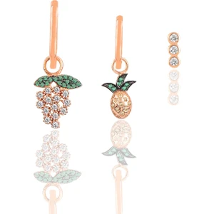 Söğütlü Silver Gümüş Rose Zirkon Taşlı Üzüm Kombin Üçlü Küpe Seti