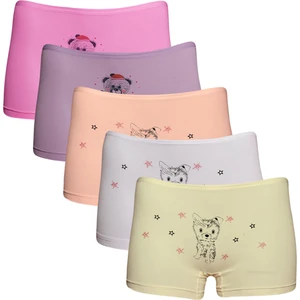5'li Desenli Kız Çocuk Boxer