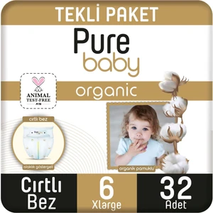 Pure Baby Organik Pamuklu Cırtlı Bez Tekli Paket 6 Numara Xlarge 32 Adet