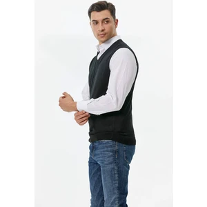 Erkek V Yaka Kolsuz Triko Kazak - Siyah