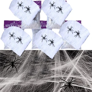 5 Paket Halloween Cadılar Bayramı Için Beyaz Renk Örümcek Ağı Seti 20 gr