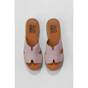 Bueno Shoes Pembe Deri Kadın Dolgu Topuklu Terlik