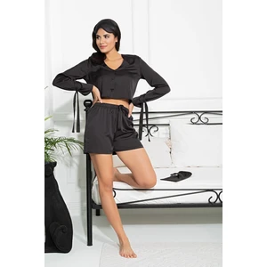 For You Sleepwear 5'li Kol Bağlama Detay Siyah Pijama Şort Takım S27245