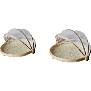 2pcs/set Yuvarlak Bambu ve Örgü Gıda Kapağı - Kahverengi (Yurt Dışından)