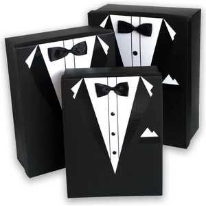 Damat Bohça Nişan Çeyiz Kutu 3 'lü Set - Gerçek Papyon ve Düğme