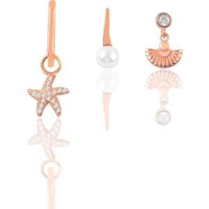 Söğütlü Silver Gümüş Rose Zirkon Taşlı Deniz Kombin Üçlü Küpe Seti