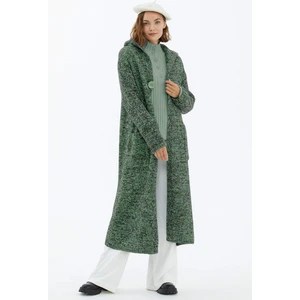 Kapüşonlu Cepli Triko Hırka - Yeşil