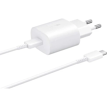 Samsung Galaxy A07 A17 A27 Fast Charging 25W Type-C Çıkışlı Kablolu Şarj Aleti Beyaz(Samsung