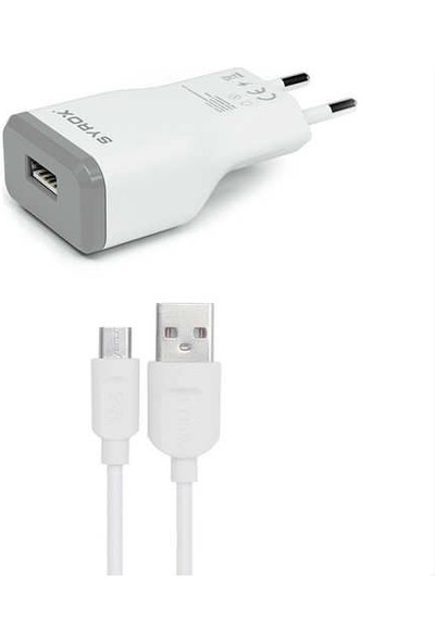 Syrox EU-39_ Meizu Pro 5 Mini Uyumlu Mikro USB Girişli 2.0 Amper Şarj Aleti+Kablo Şarj Cihazı - J15