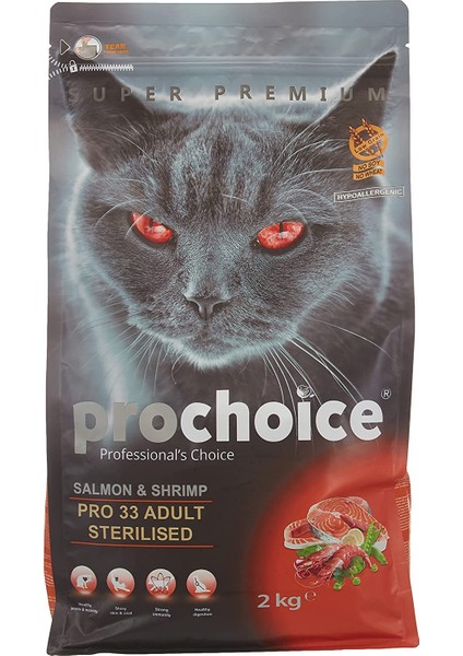 Pro 33 Adult Salmon Shrimp Somonlu ve Karidesli Kısırlaştırılmış Kedi Maması 2kg