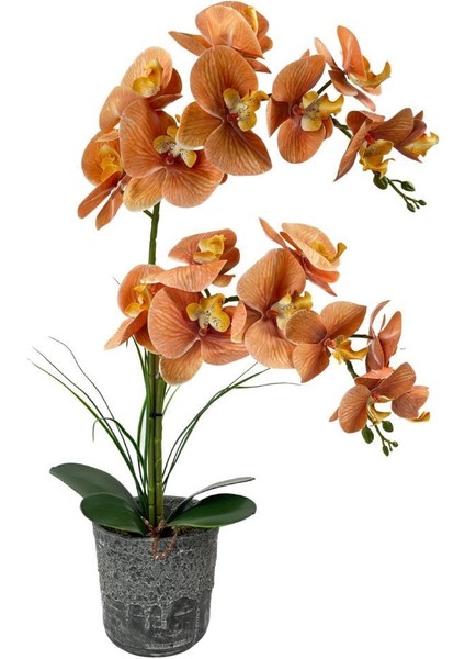 Yapay Çiçek 2li Somon Islak Orkide Seramik Saksıda Orkide 60CM