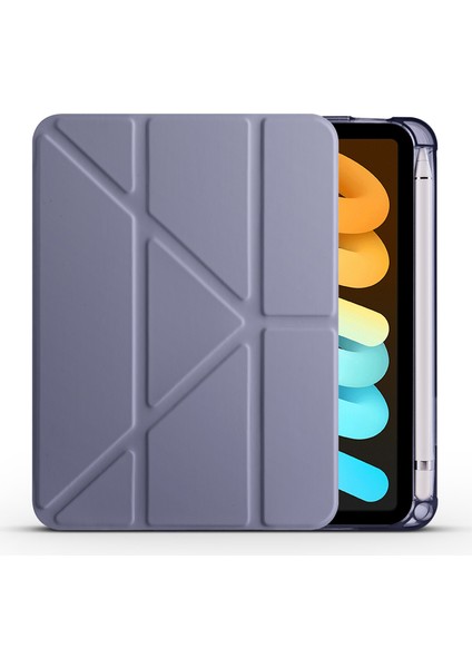 Apple Ipad Mini 6 Kılıf Arkasi Silikon Kalemlikli Standlı Trifolding Kılıf