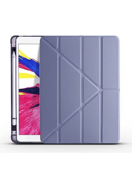 Apple Ipad Pro 12.9 2021 Kılıf Arkası Silikon Kamelikli Standlı Kapaklı Trifolding Kılıf