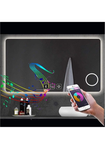 80x120 Cm Bluetoothlu Buğu Yapmayan Makyaj Aynalı Dokunmatik Beyaz Ledli Dikdörtgen Banyo Aynası