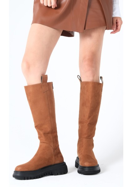 Taba Renk Süet Kürk Astarlı Arkadan Fermuarlı Kadın Postal Çizme modelleri