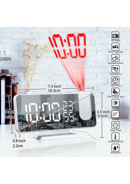 Ev Akrilik Aynası Ekran LED Dijital Ekran Çalar Saat USB Şarj Projektör Ev Ofis Için Radyo Çalar Saat | Alarm Saatleri (Yurt Dışından)