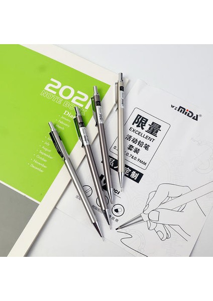 Metal Mekanik Kalem Seti 0.3 / 0.5 / 0.7 / 0.9mm Hb Yüksek Kalite Otomatik Kalem Seti Çizim Kroki Ofis Kırtasiye Malzemeleri | Mekanik Kalemler (Yurt Dışından) fırsatları