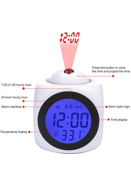 Ev Projeksiyon Dijital Hava LCD Snooze Saat Çan Alarm Ekran Arka Işık LED Projektör Ev Saati Zamanlayıcı Ev Dekor Araçları | Alarm Saatleri (Yurt Dışından) modelleri