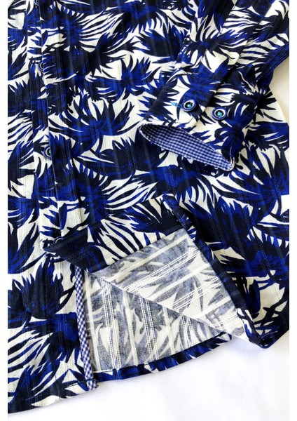 Büyük Çiçekli Saks Uzun Kol Çocuk Gömleği modelleri