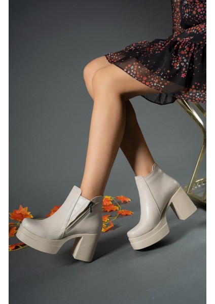 Bej Cilt Kadın Yüksek Topuklu Bot 00126400