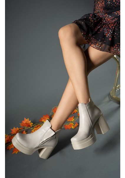 Bej Cilt Kadın Yüksek Topuklu Bot 00126400 fiyatları